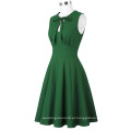 Belle Poque sem mangas pescoço amarrado alto esticado A-Line retro vintage vestido de festa verde escuro BP000296-1